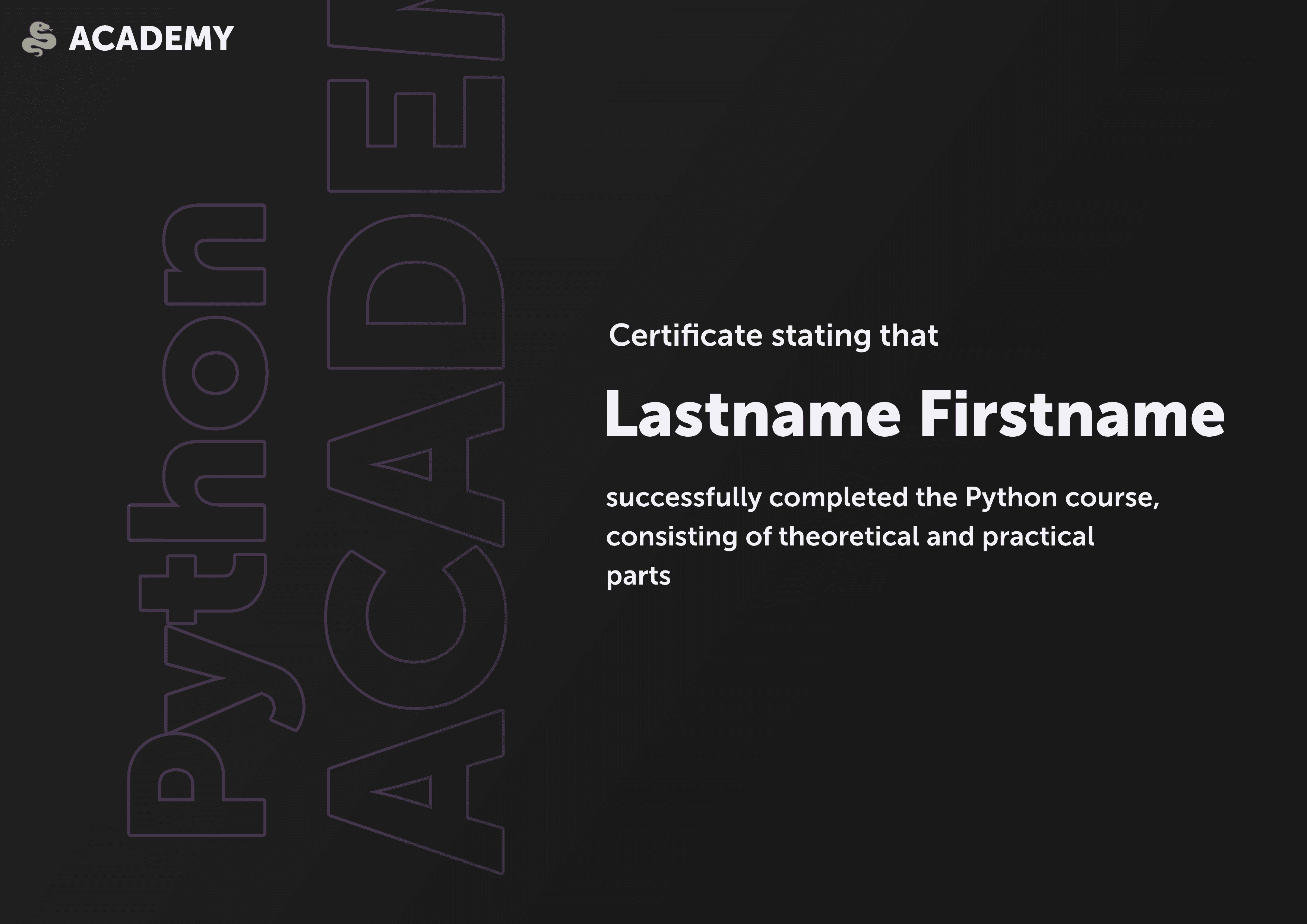 Example of the certificate