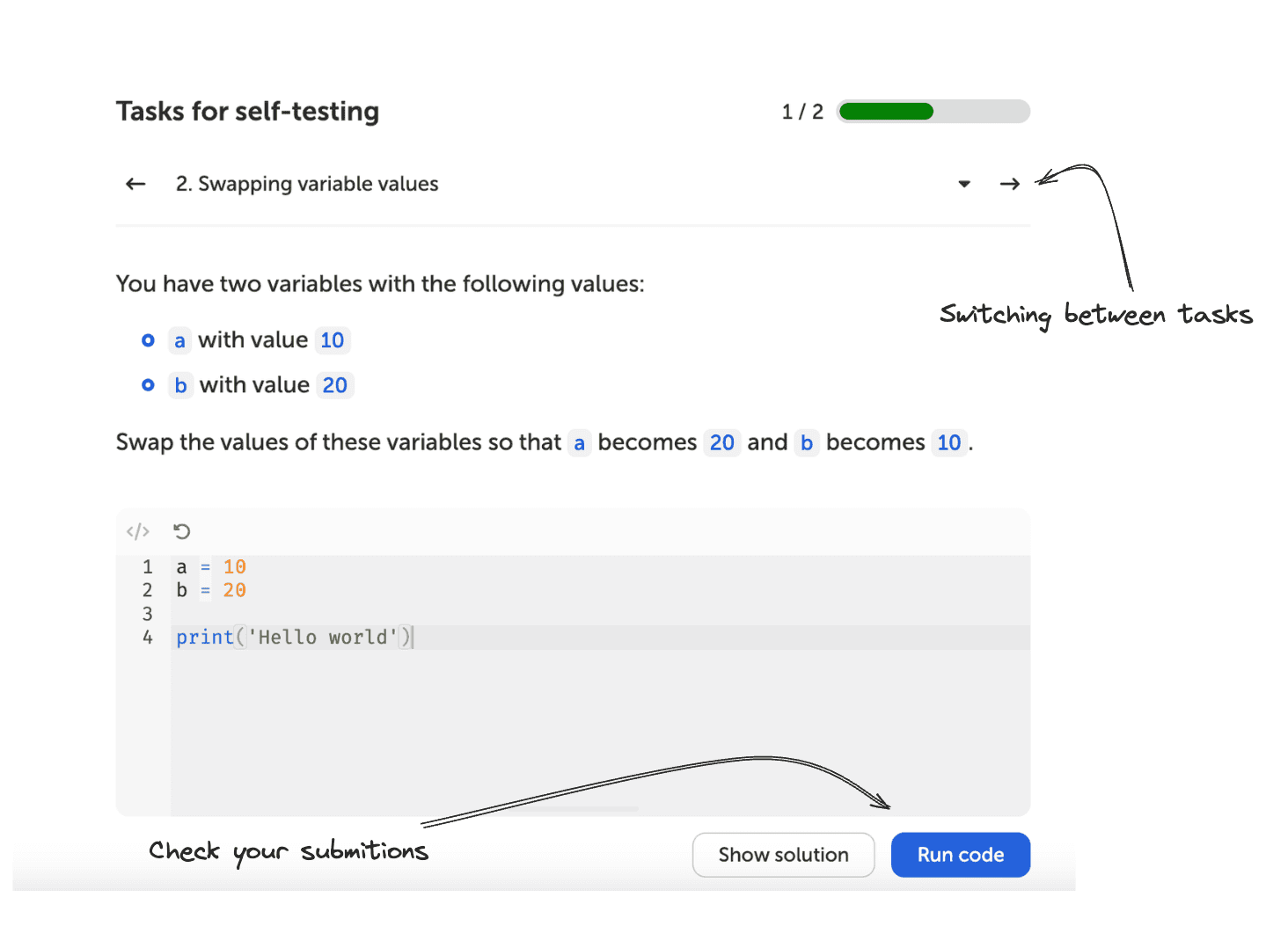 Description of self-test tasks