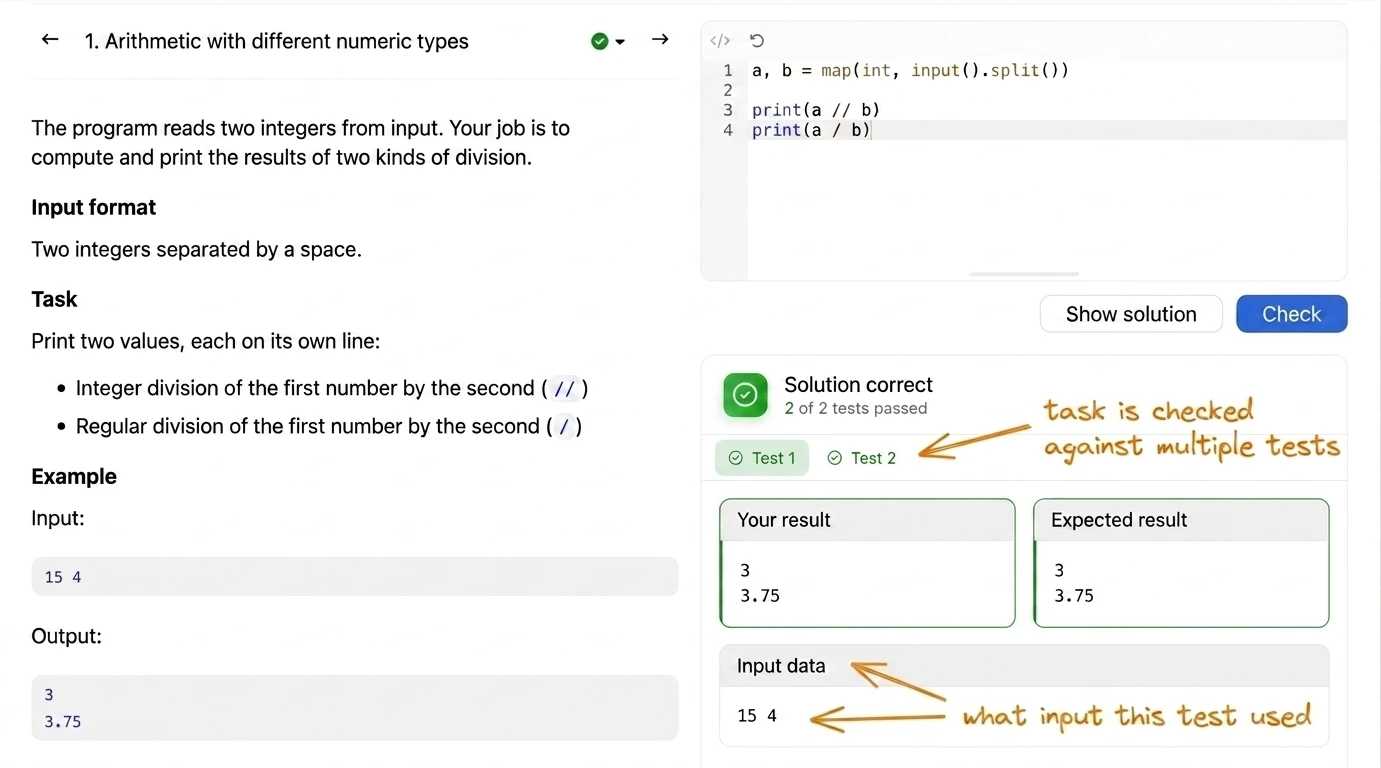 Tests with different inputs The results now show what input each test used