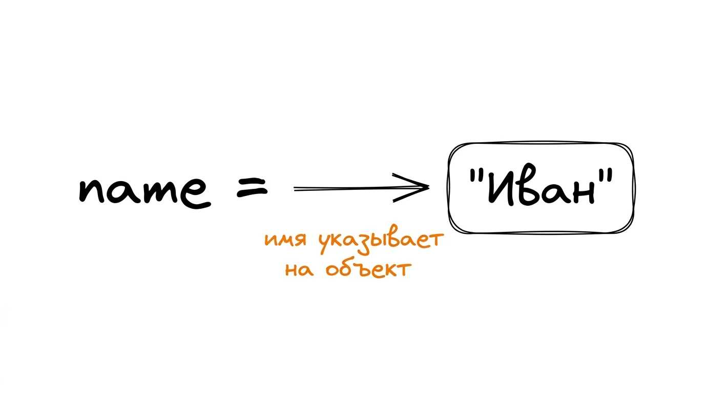 name → "Иван" Переменная как подпись, указывающая на объект в памяти